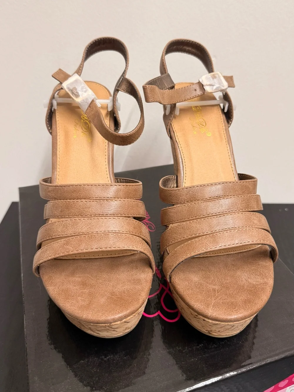Women's Tan Cork Wedge Sandals